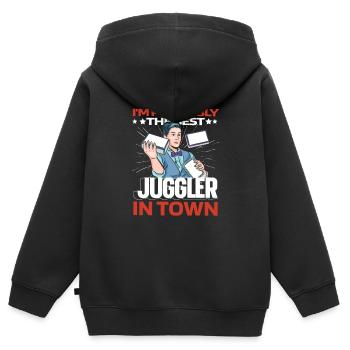 Jongler Jongleur Drôle - Sweat Premium à capuche zippé enfant bio - noir - Dos - AI Model Kid Male (0cm)