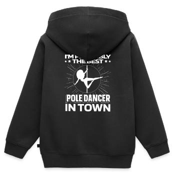 Pole Dancing Drôle - Sweat Premium à capuche zippé enfant bio - noir - Dos - AI Model Kid Male (0cm)