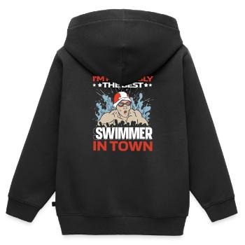 Nageurs nageurs drôles - Sweat Premium à capuche zippé enfant bio - noir - Dos - AI Model Kid Male (0cm)
