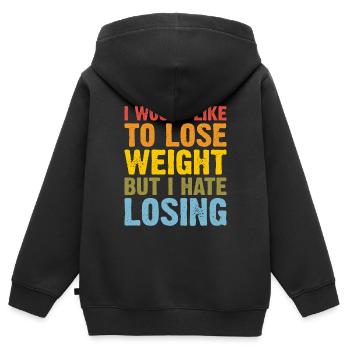 J’aimerais perdre du poids mais je déteste en perdre 2 - Sweat Premium à capuche zippé enfant bio - noir - Dos - AI Model Kid Male (0cm)