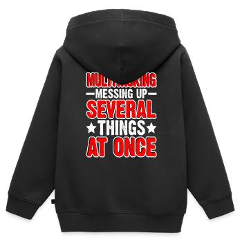 Multitasking, Messing Up Several Things At Once - Kinder Premium Organic Zip Hoodie - Schwarz - Hinten - AI Model Kid Male (0cm)