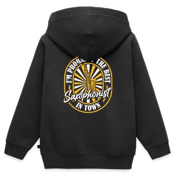 Saxophone Saxophone Drôle - Sweat Premium à capuche zippé enfant bio - noir - Dos - AI Model Kid Male (0cm)