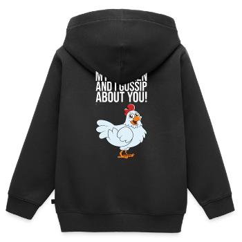 Mon poulet et moi bavardons à ton sujet - Sweat Premium à capuche zippé enfant bio - noir - Dos - AI Model Kid Male (0cm)