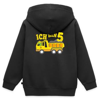 Geburtstagsgeschenk 5. Geburtstag Dino Kipplaster - Kinder Premium Organic Zip Hoodie - Schwarz - Hinten - AI Model Kid Male (0cm)