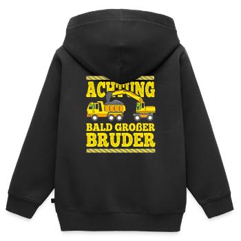 Achtung großer Bruder Dino & Baustelle Ankündigung - Kinder Premium Organic Zip Hoodie - Schwarz - Hinten - AI Model Kid Male (0cm)