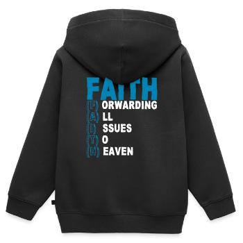 La foi transmet toutes les questions au ciel 2 - Sweat Premium à capuche zippé enfant bio - noir - Dos - AI Model Kid Male (0cm)