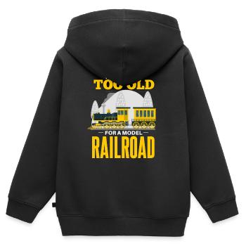 Cooler Eisenbahn Modelleisenbahn Spruch - Kinder Premium Organic Zip Hoodie - Schwarz - Hinten - AI Model Kid Male (0cm)
