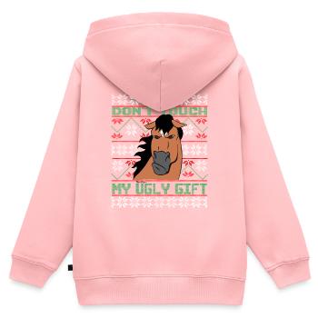 Dont Touch Ugly Brauner Pferd Rider Winter - Kinder Premium Organic Zip Hoodie - Rosa - Hinten - AI Model Kid Female (0cm)