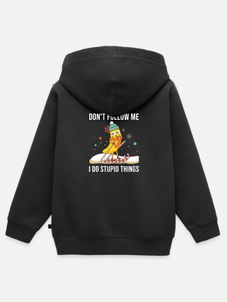 Dont Follow Me Skiing Winter Snow Christmas Ski - Kids Premium Organic Zip-up Hoodie - black