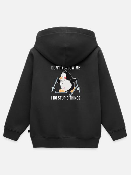 Dont Follow Me Skiing Winter Snow Christmas Ski - Kids Premium Organic Zip-up Hoodie - black