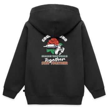 Paire de tatoueurs - Sweat Premium à capuche zippé enfant bio - noir - Dos - AI Model Kid Male (0cm)