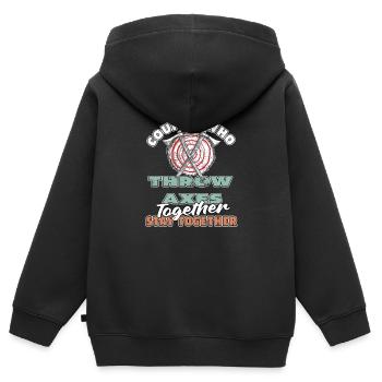 Paire de lanceurs de hache - Sweat Premium à capuche zippé enfant bio - noir - Dos - AI Model Kid Male (0cm)