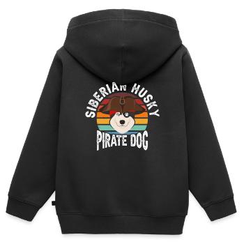 Chien pirate Husky Sibérien - Sweat Premium à capuche zippé enfant bio - noir - Dos - AI Model Kid Male (0cm)