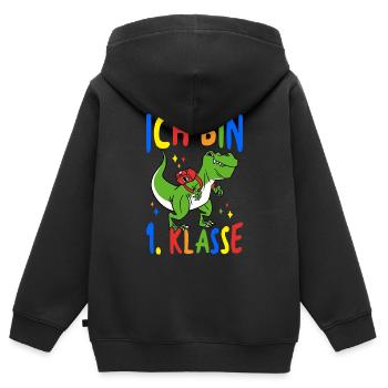 Ich Bin 1. Klasse Dino Dinosaurier Einschulung - Kinder Premium Organic Zip Hoodie - Schwarz - Hinten - AI Model Kid Male (0cm)
