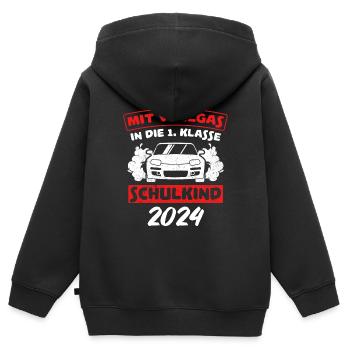 Mit Vollgas in die 1. Klasse, Schulkind 2024 - - Kinder Premium Organic Zip Hoodie - Schwarz - Hinten - AI Model Kid Male (0cm)