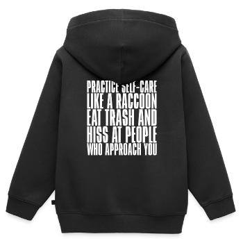 Practice Self-Care Like A Raccoon - Kinder Premium Organic Zip Hoodie - Schwarz - Hinten - AI Model Kid Male (0cm)