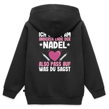 Ich Stehe Am Anderen Ende Der Nadel - Kinder Premium Organic Zip Hoodie - Schwarz - Hinten - AI Model Kid Male (0cm)