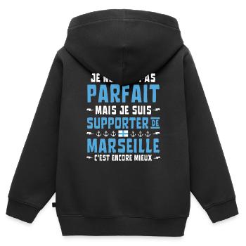 Marseille Football Je ne suis pas parfait mais - Sweat Premium à capuche zippé enfant bio - noir - Dos - AI Model Kid Male (0cm)