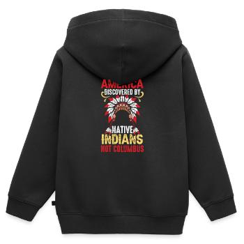 L’Amérique découverte par les Indiens en 1942 Anti - Sweat Premium à capuche zippé enfant bio - noir - Dos - AI Model Kid Male (0cm)