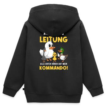 Anstaltsleitung Alle Enten Hören Auf Mein Kommando - Kinder Premium Organic Zip Hoodie - Schwarz - Hinten - AI Model Kid Male (0cm)