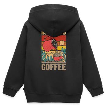 Montagne et café - Sweat Premium à capuche zippé enfant bio - noir - Dos - AI Model Kid Male (0cm)