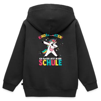 Tschüss Kindergarten! Ich glitzer jetzt in der - Kinder Premium Organic Zip Hoodie - Schwarz - Hinten - AI Model Kid Male (0cm)