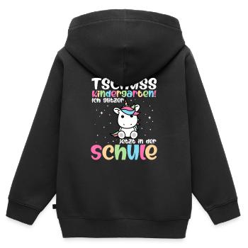 Erste Klasse Geschenk Konfetti Schulkind Einhorn G - Kinder Premium Organic Zip Hoodie - Schwarz - Hinten - AI Model Kid Male (0cm)