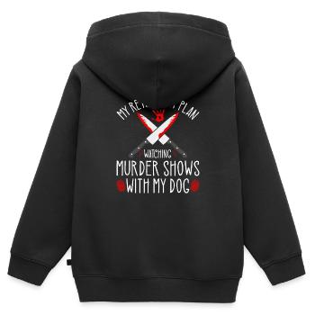 True Crime Retirement Plan, Murder Shows and Dogs - Kinder Premium Organic Zip Hoodie - Schwarz - Hinten - AI Model Kid Male (0cm)