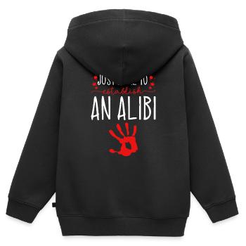 Just Here To Establish An Alibi, Murderino True - Kinder Premium Organic Zip Hoodie - Schwarz - Hinten - AI Model Kid Male (0cm)