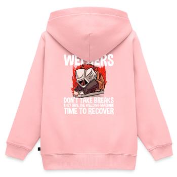 Les soudeurs ne prennent pas de pauses 4 - Sweat Premium à capuche zippé enfant bio - rose - Dos - AI Model Kid Female (0cm)