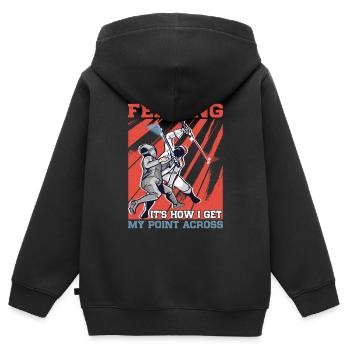 L’escrime, c’est comme ça que je fais passer mon message - Sweat Premium à capuche zippé enfant bio - noir - Dos - AI Model Kid Male (0cm)