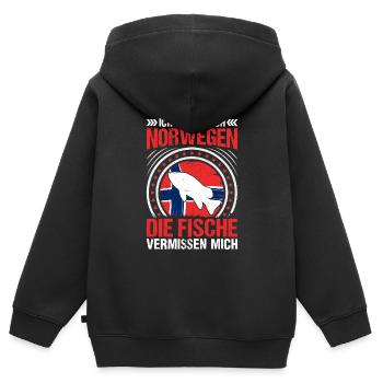 Ich muss nach Norwegen die Fische vermissen mich - Kinder Premium Organic Zip Hoodie - Schwarz - Hinten - AI Model Kid Male (0cm)