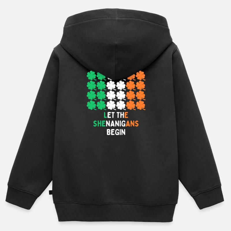Fête de la Saint-Patrick Irlande Drapeau Clover Cadeau - Sweat Premium à capuche zippé enfant bio - noir