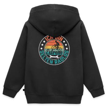 Ich bin extrem selten Radlos - Kinder Premium Organic Zip Hoodie - Schwarz - Hinten - AI Model Kid Male (0cm)