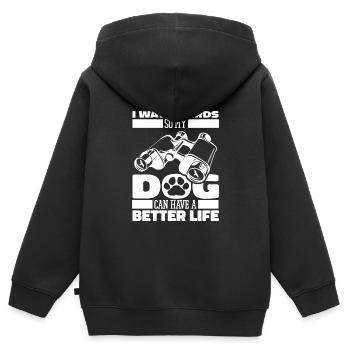 Chien ornithologue - Sweat Premium à capuche zippé enfant bio - noir - Dos - AI Model Kid Male (0cm)