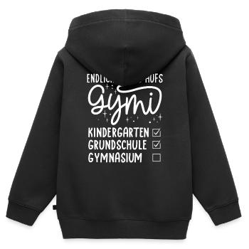 Endlich gehts auf Gymi - Schulkind Geschenk Gymnas - Kinder Premium Organic Zip Hoodie - Schwarz - Hinten - AI Model Kid Male (0cm)
