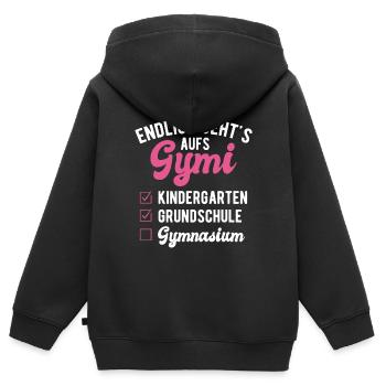 Endlich gehts auf Gymi - Einschulung 5. Klasse - Kinder Premium Organic Zip Hoodie - Schwarz - Hinten - AI Model Kid Male (0cm)