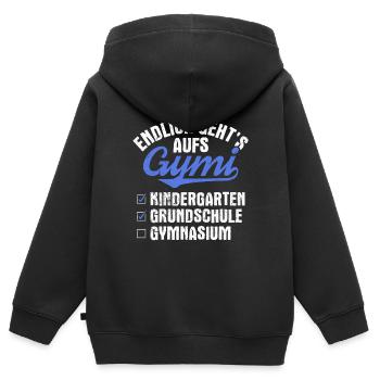 Endlich gehts auf Gymi - Einschulung 5. Klasse - Kinder Premium Organic Zip Hoodie - Schwarz - Hinten - AI Model Kid Male (0cm)