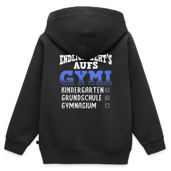 Endlich gehts auf Gymi - Einschulung Gymnasium - Kinder Premium Organic Zip Hoodie - Schwarz - Hinten - AI Model Kid Male (0cm)