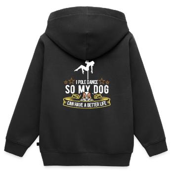 Chien de Pole Dancing - Sweat Premium à capuche zippé enfant bio - noir - Dos - AI Model Kid Male (0cm)