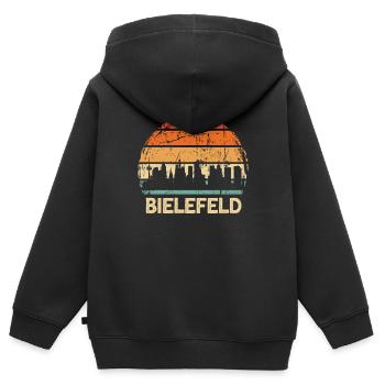 Bielefeld - Kinder Premium Organic Zip Hoodie - Schwarz - Hinten - AI Model Kid Male (0cm)