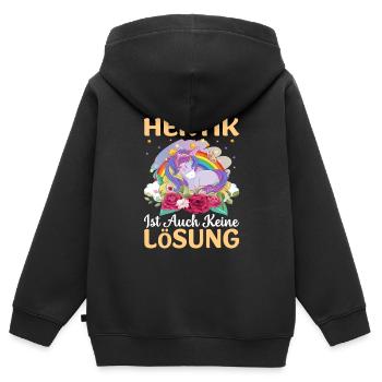 Hektik ist auch keine Lösung Einhorn ausruhen - Kinder Premium Organic Zip Hoodie - Schwarz - Hinten - AI Model Kid Male (0cm)