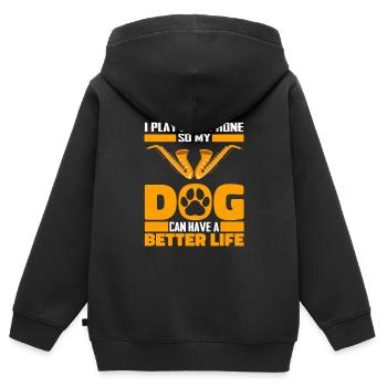 Saxophone Saxophone Chien - Sweat Premium à capuche zippé enfant bio - noir - Dos - AI Model Kid Male (0cm)