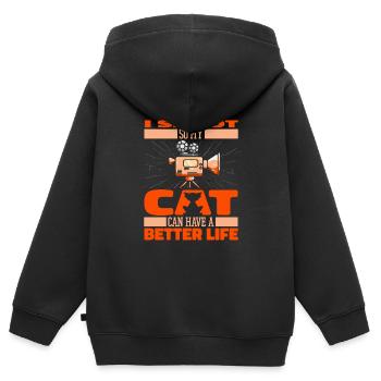 Kameramann Katze - Kinder Premium Organic Zip Hoodie - Schwarz - Hinten - AI Model Kid Male (0cm)