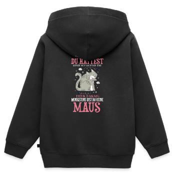 Witziges Katzen Haustier Spruch Design - Kinder Premium Organic Zip Hoodie - Schwarz - Hinten - AI Model Kid Male (0cm)