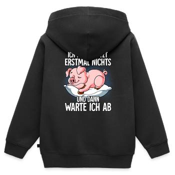 Langschläfer Schwein Müde Schlaf - Kinder Premium Organic Zip Hoodie - Schwarz - Hinten - AI Model Kid Male (0cm)