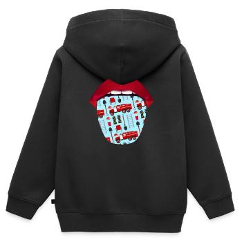 Feuerwehrmann Zunge - Kinder Premium Organic Zip Hoodie - Schwarz - Hinten - AI Model Kid Male (0cm)