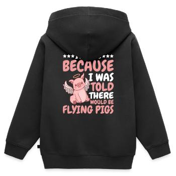 On m’a dit qu’il y aurait des cochons volants 10 - Sweat Premium à capuche zippé enfant bio - noir - Dos - AI Model Kid Male (0cm)