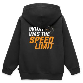 What Was The Speed Limit 5 - Kinder Premium Organic Zip Hoodie - Schwarz - Hinten - AI Model Kid Male (0cm)