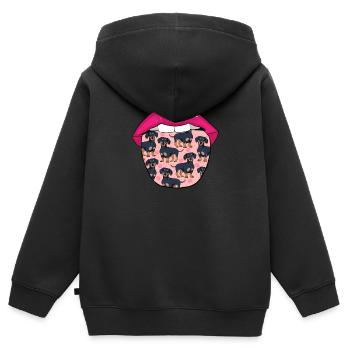 Teckel Langue de teckel - Sweat Premium à capuche zippé enfant bio - noir - Dos - AI Model Kid Male (0cm)